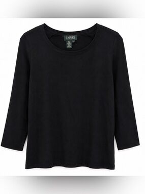 Lauren Ralph Lauren Women’s L Black Silk Blend Crew Neck 3/4 Sleeve Stretch Top